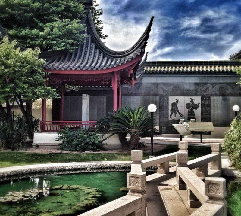 small green pond in the courtyard