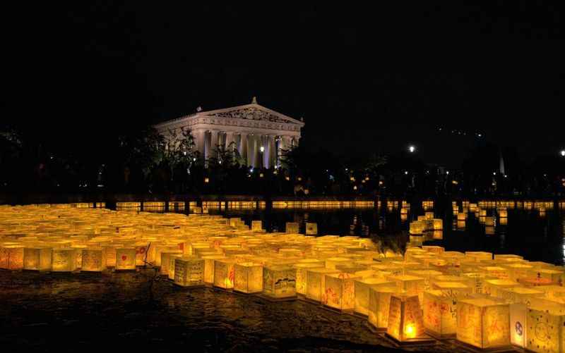 a large number of lanterns lit up the night sky