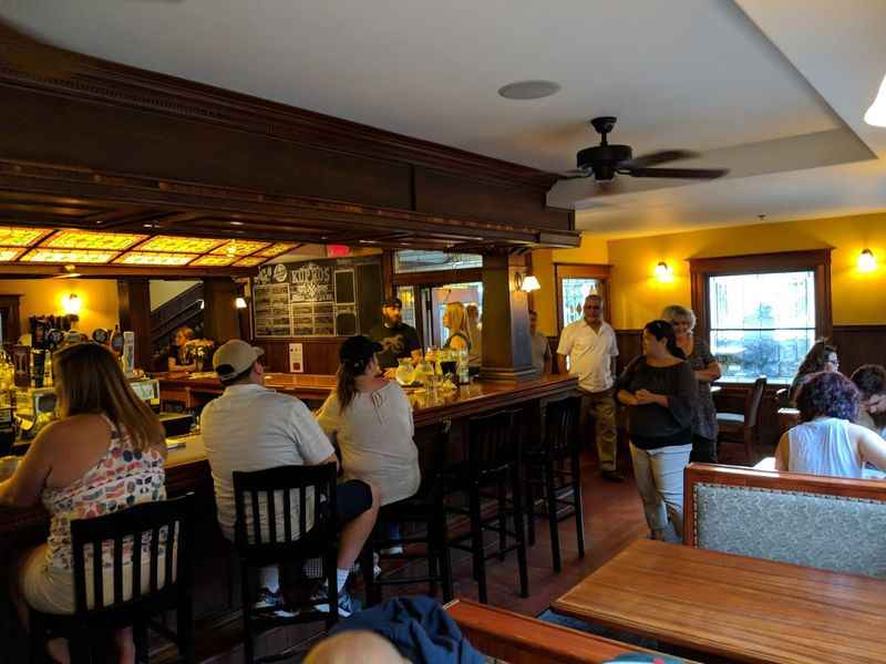 a group of people sitting at a bar