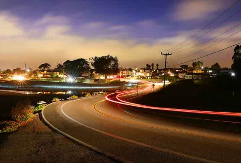 a long exposure of a street at night