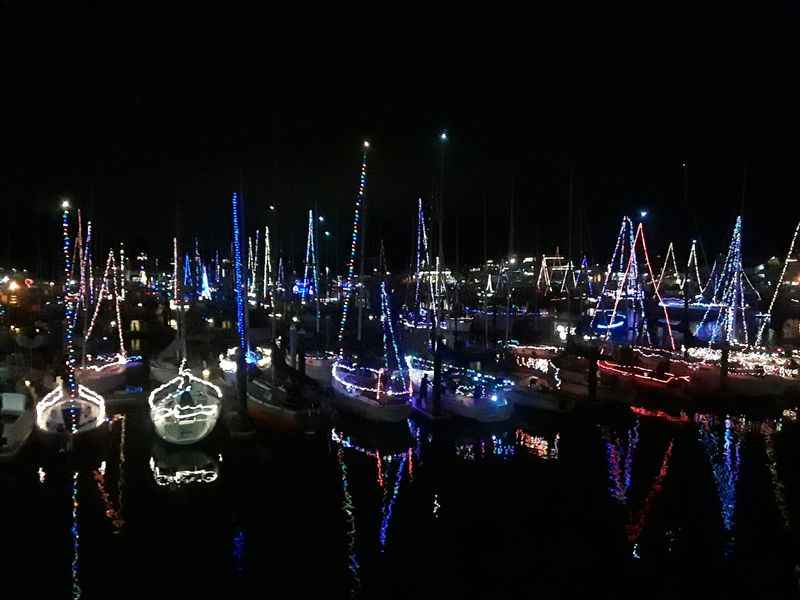 a group of boats are parked in a harbor