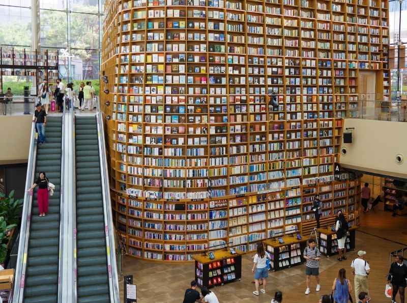 a large book shelf in the mall