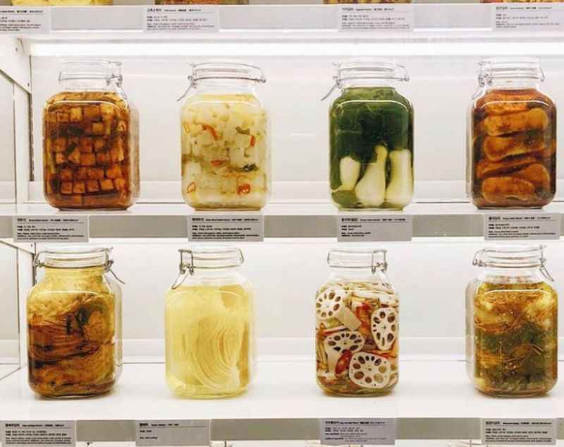 a display case with many different types of food