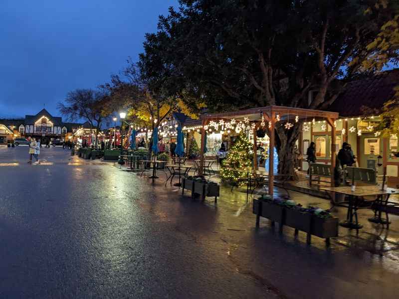 a street with a lot of people walking around it