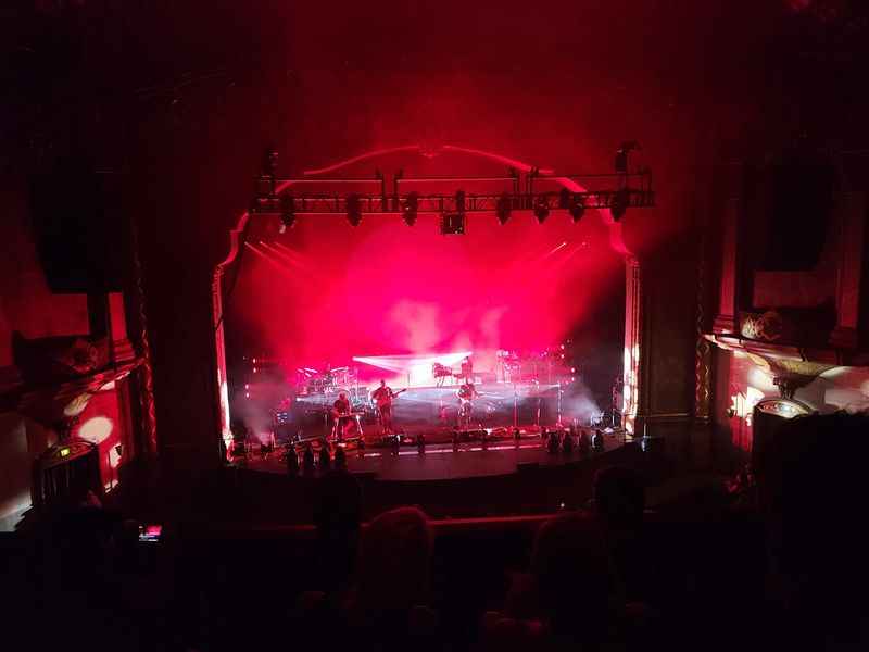 the stage at the theatre with red lights
