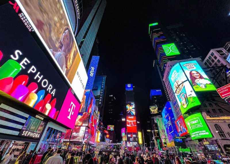 Neon-Lit Streets of Times Square at Night