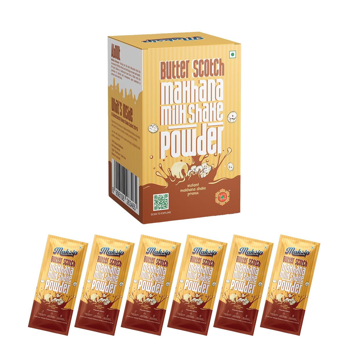 Mithila Naturals Maksip Instant Makhana Milk Shake Powder - 120 g (6*20g) | Butterscotch Flavour