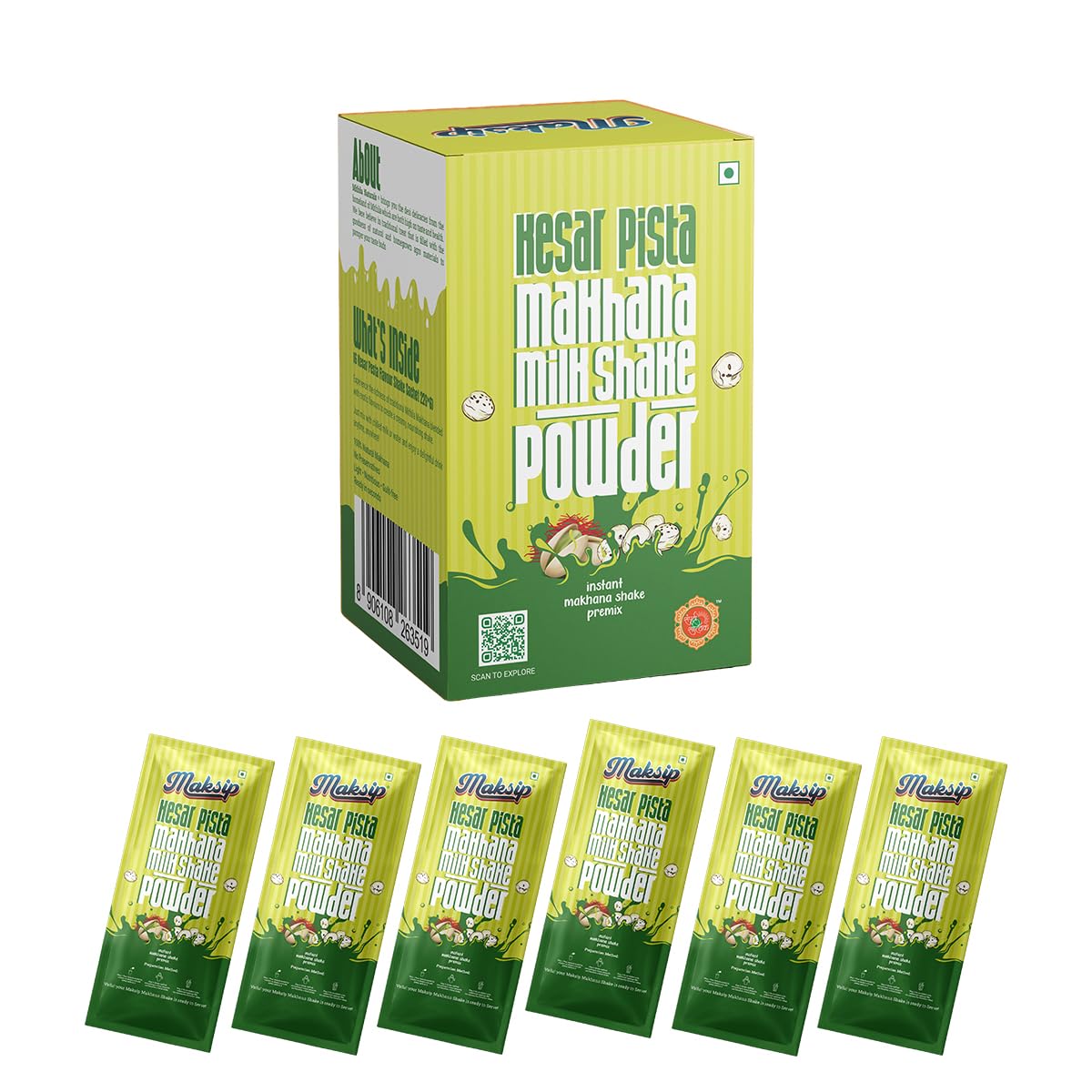 Mithila Naturals Maksip Instant Makhana Milk Shake Powder - 120 g (6*20g) | Kesar Pista Flavour