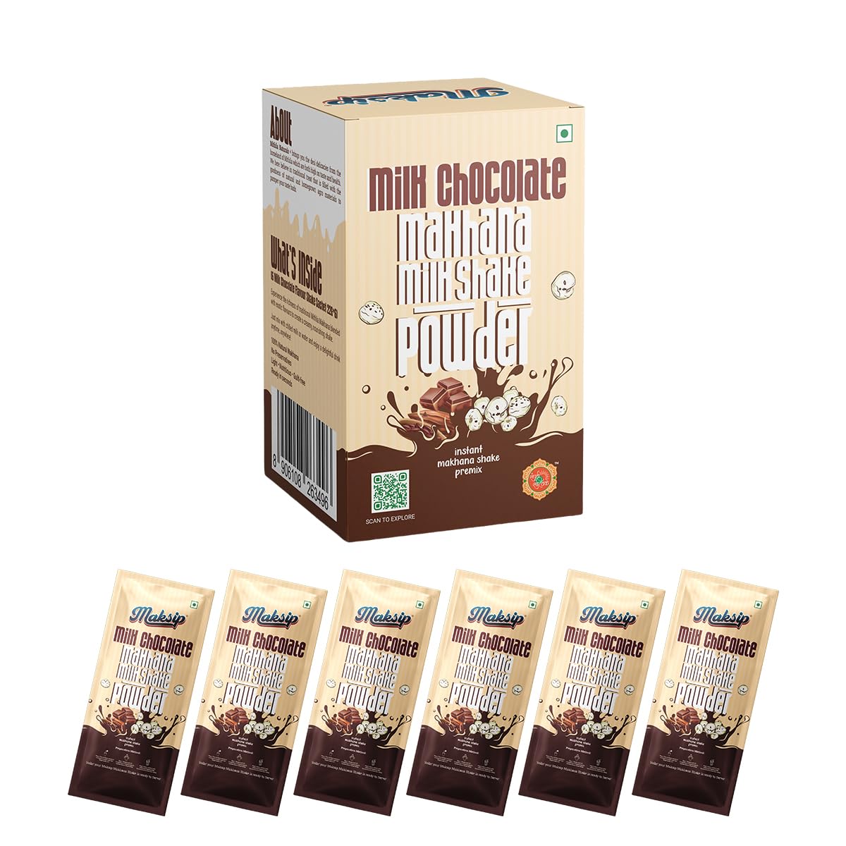 Mithila Naturals Maksip Instant Makhana Milk Shake Powder - 120 g (6*20g) | Milk Chocolate Flavour