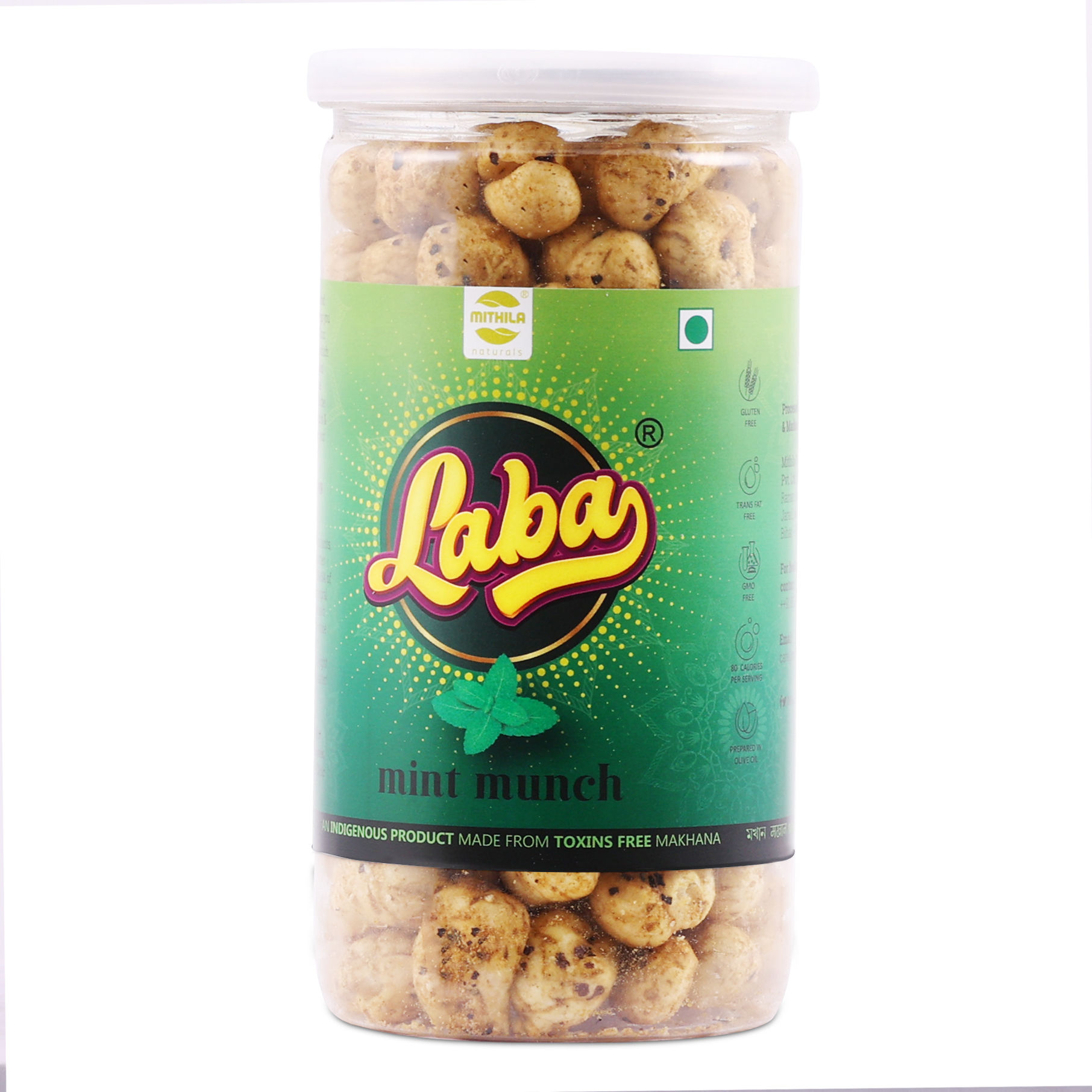 Mithila Naturals Laba Roasted Makhana - 85 g | Mint Munch Flavour