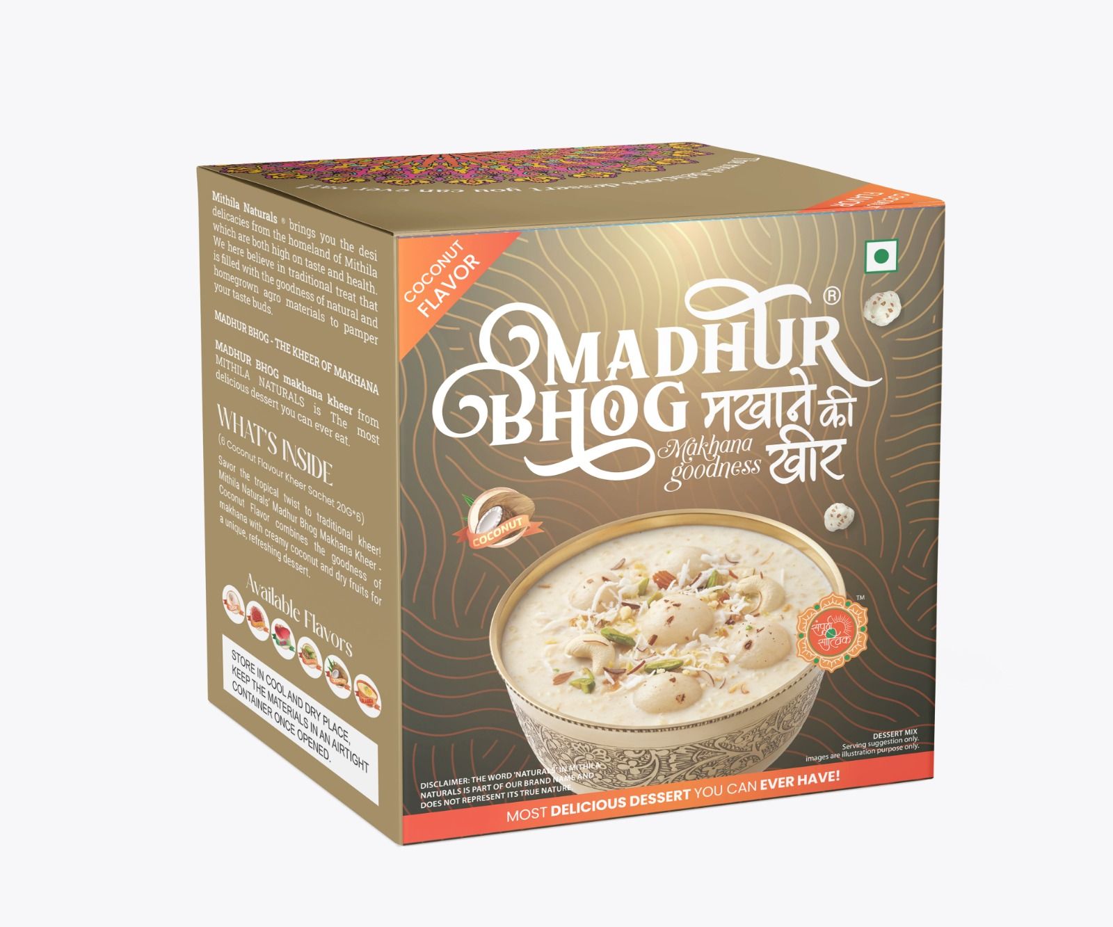 Mithila Naturals Madhur Bhog Instant Makhana Kheer Premix - 120 g (6*20g) | Coconut Flavour