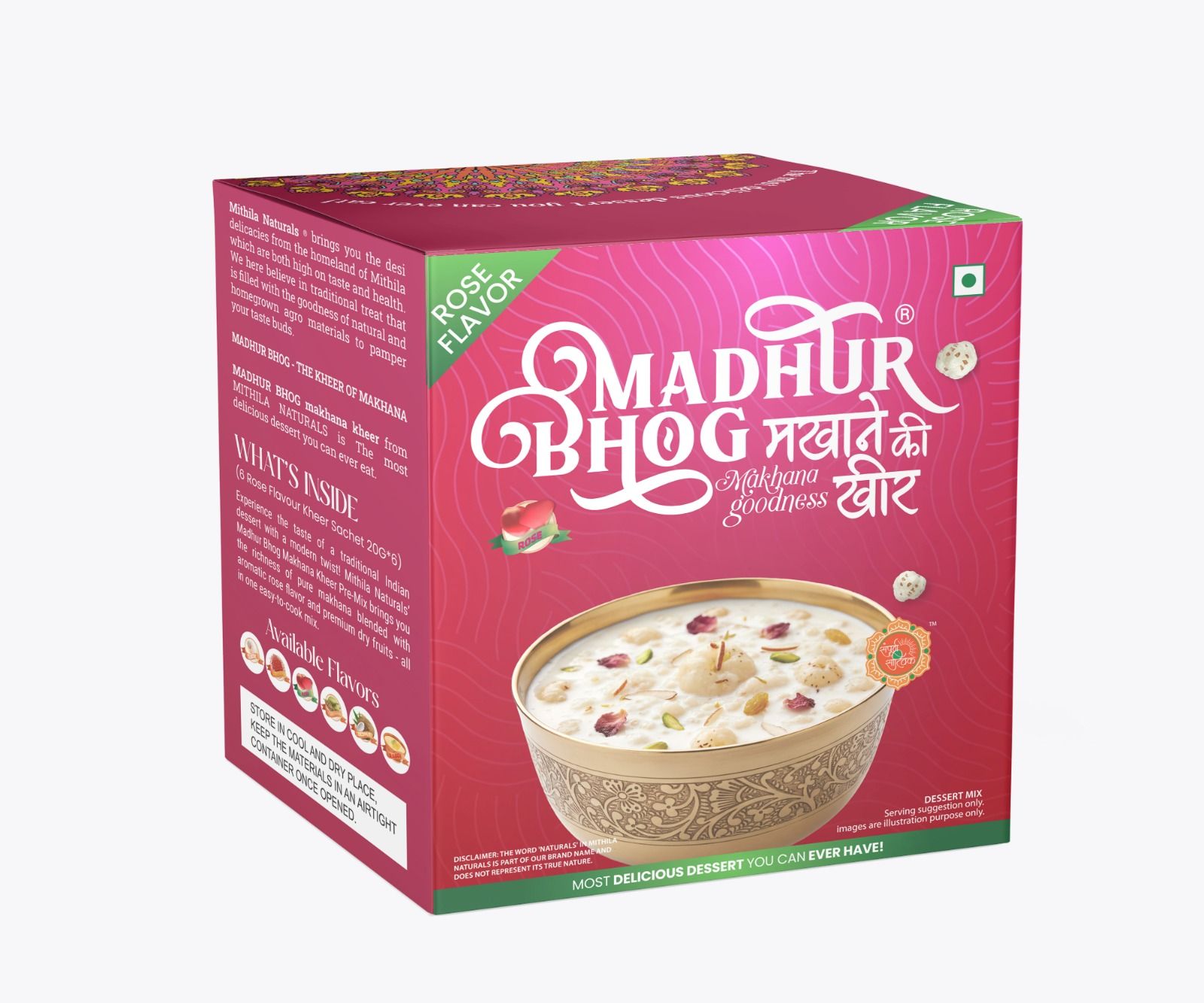 Mithila Naturals Madhur Bhog Instant Makhana Kheer Premix - 120 g (6*20g) | Rose Flavour