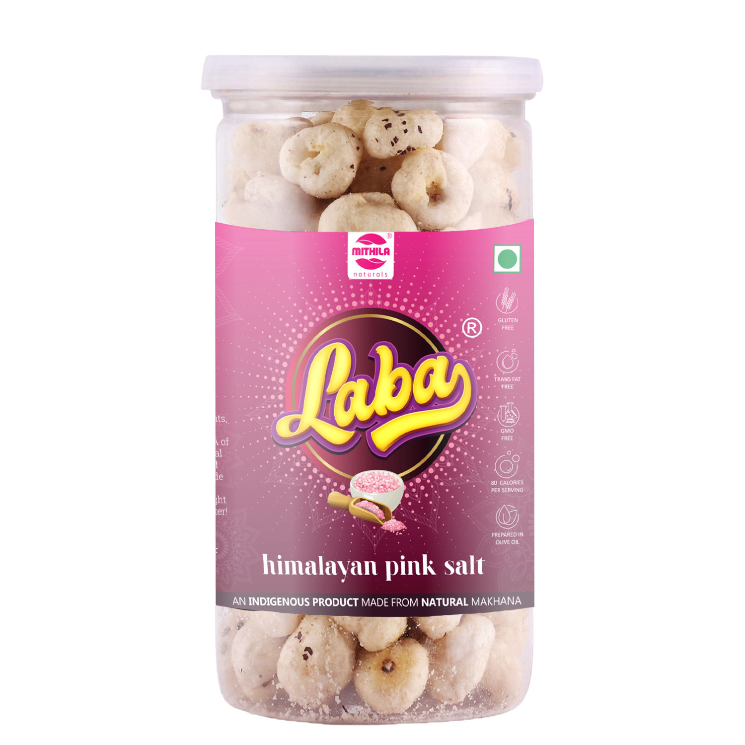 Mithila Naturals Laba Roasted Makhana - 85 g | Pink Salt Flavour