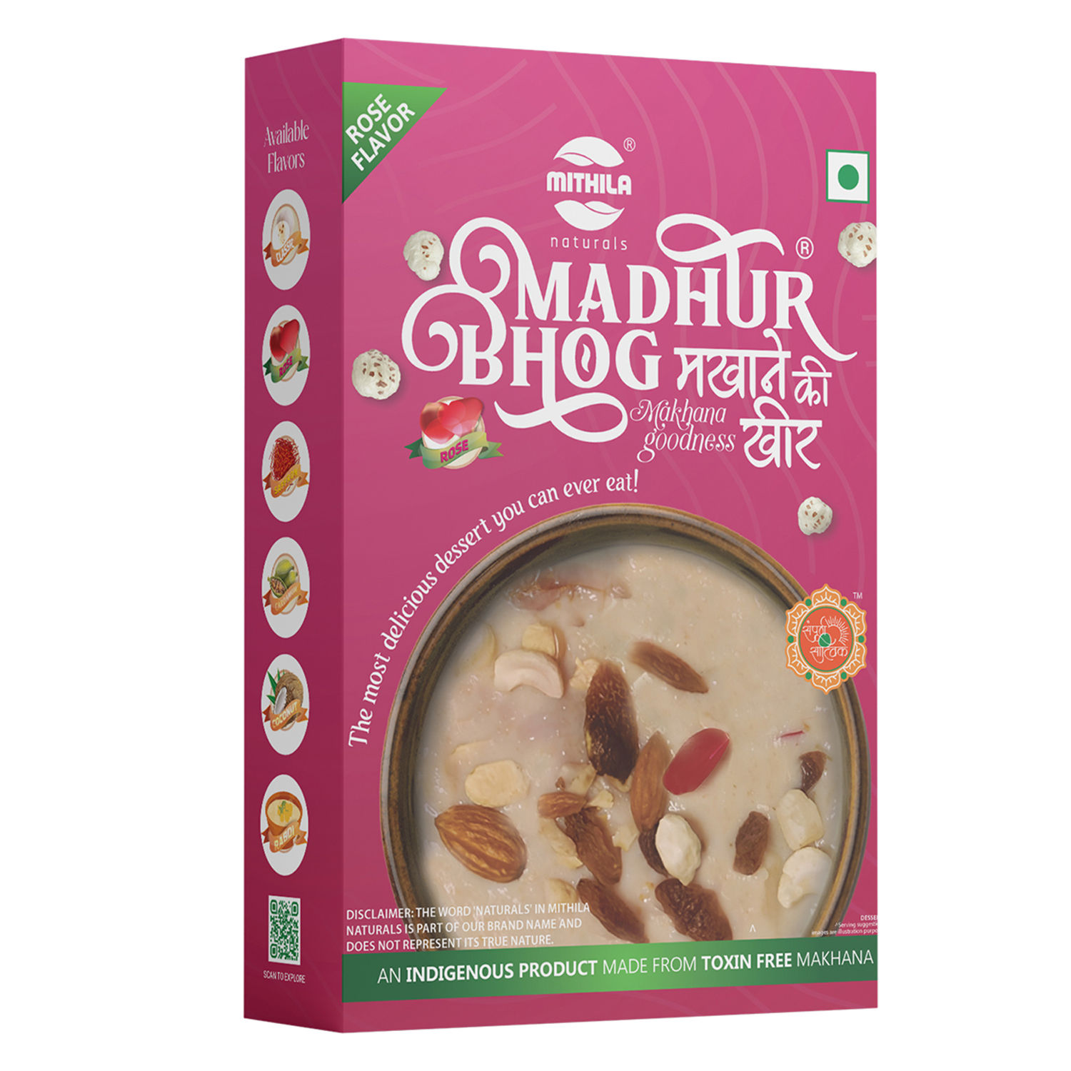 Mithila Naturals Madhur Bhog Instant Makhana Kheer Premix - 100 g | Rose Flavour