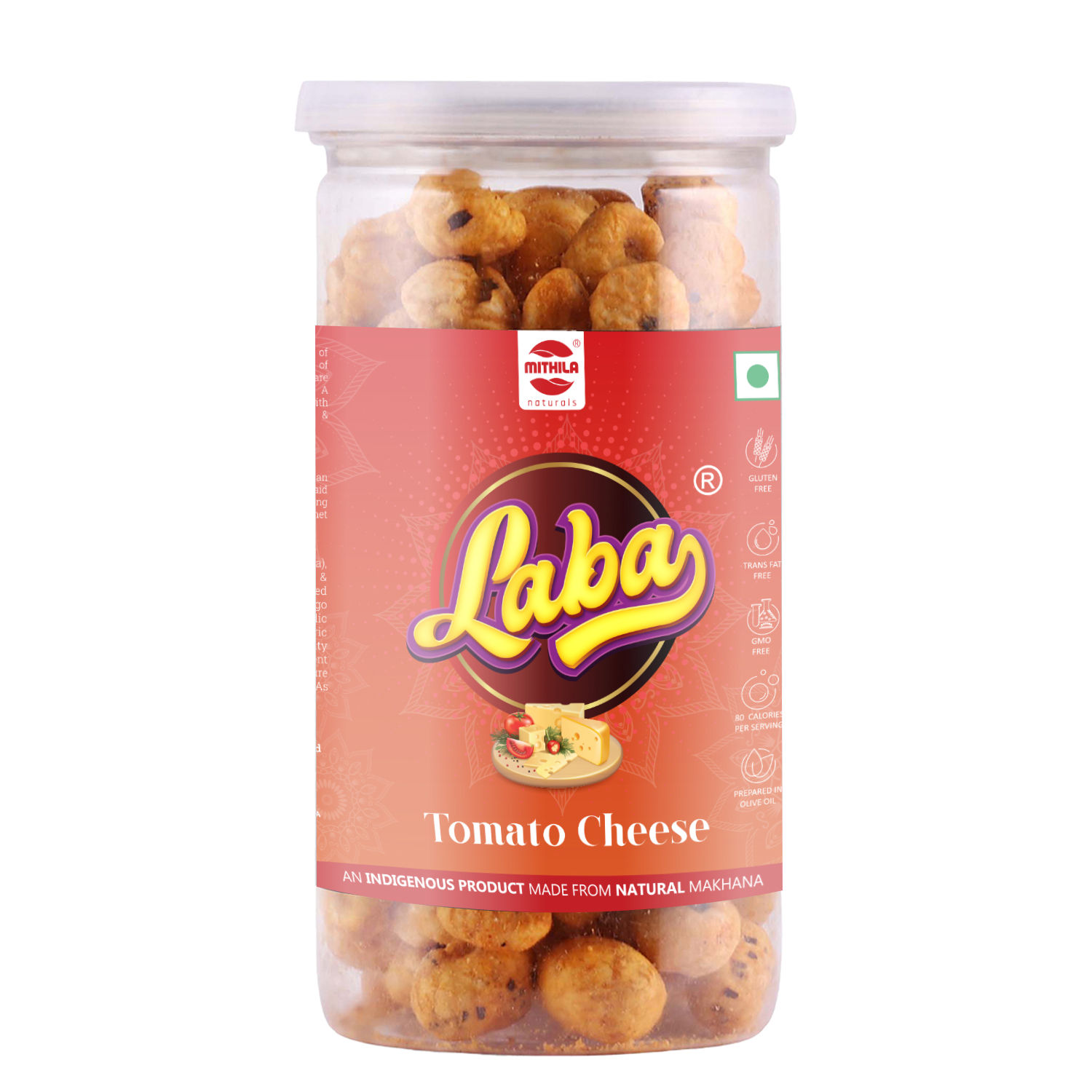 Mithila Naturals Laba Roasted Makhana - 85 g | Tomato Cheese Flavour