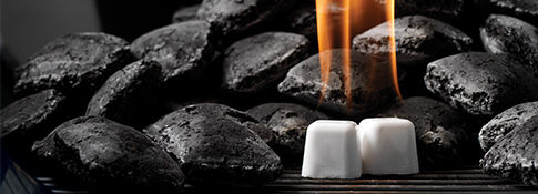 Cubes d'allume feu au milieu de charbon de bois