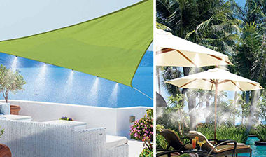 Voile d'ombrage et parasols avec brumisateur