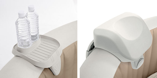 Porte-gobelet et appuie-tête installés dans un spa