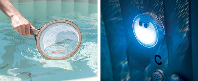 Epuisette pour spa et projecteur led
