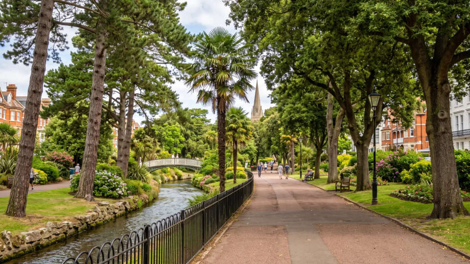 Tree-lined path through Bournemouth Gardens
