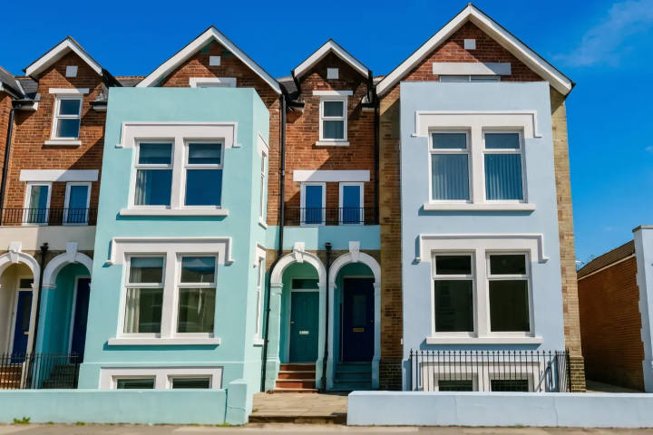 Painted Victorian terrace of flats in Bournemouth