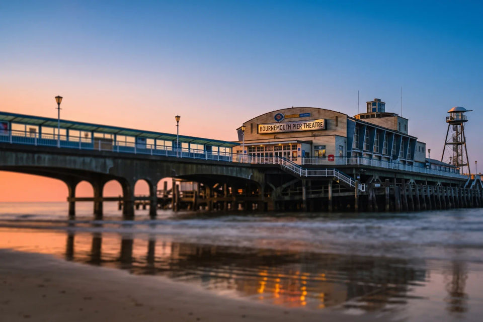 Bournemouth Pier and the beach seen from the East Cliff