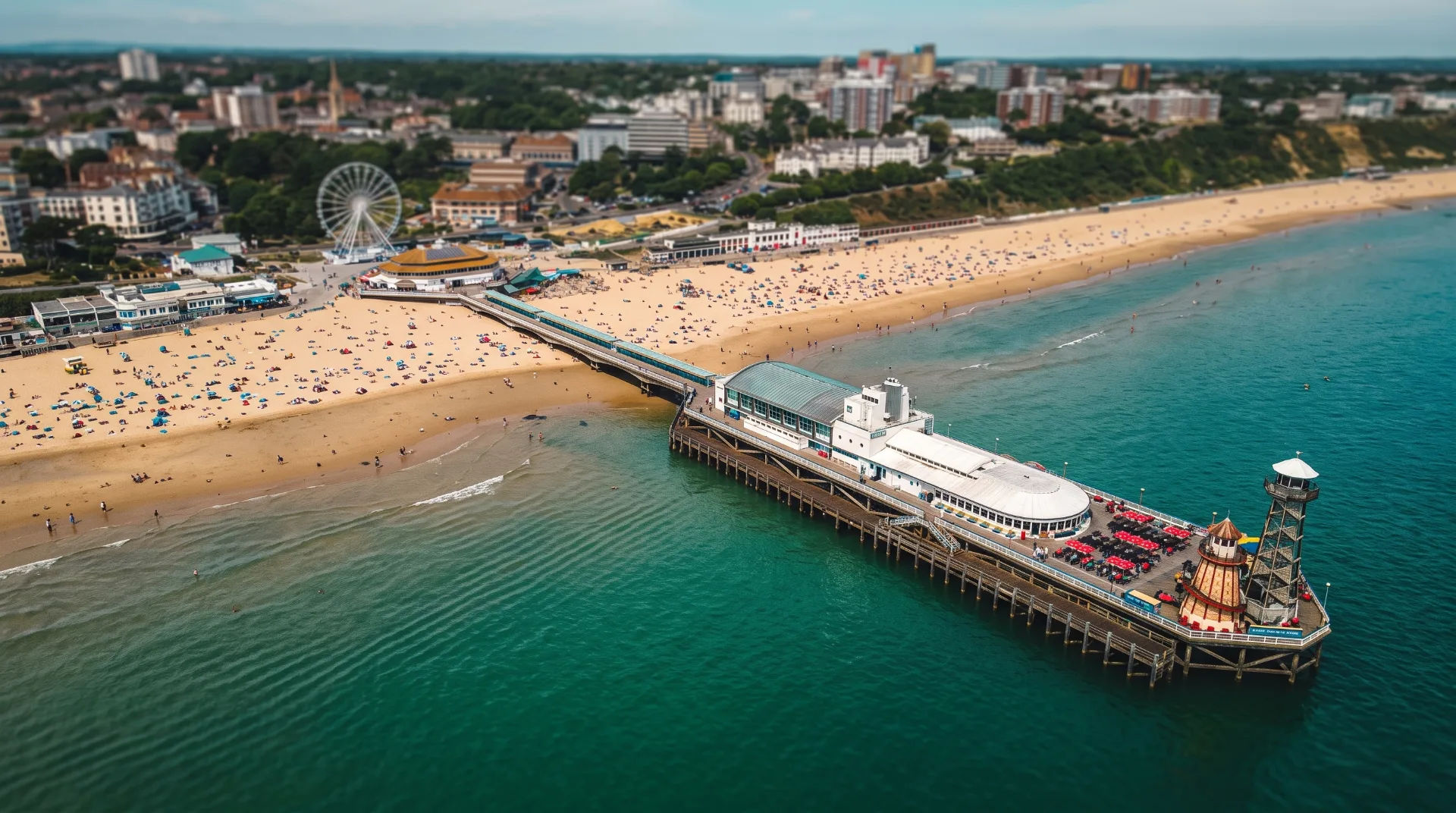 Bournemouth Pier and the Pier Theatre seen from the beach