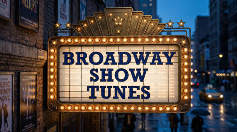 Illuminated Broadway Show Tunes sign with lights