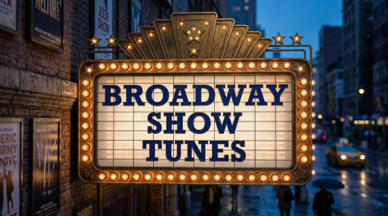 Illuminated Broadway Show Tunes sign with lights