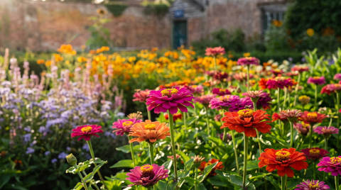 Vibrant flowers in various colours with a blurred background