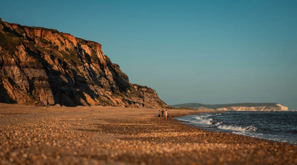 Red sandstone cliffs and the beach at Hengistbury Head