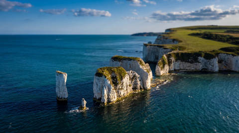 Chalk cliffs and sea stacks at Old Harry Rocks on the Jurassic Coast