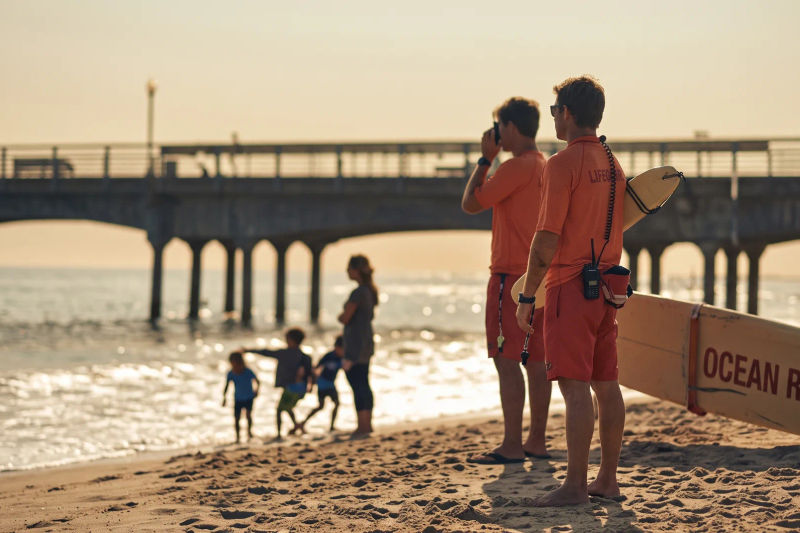 An RNLI lifeguard on watch at Bournemouth beach