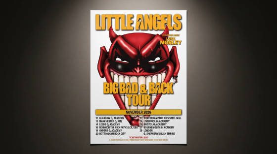 Concert poster for Little Angels featuring a devilish character