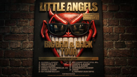 Concert poster for Little Angels featuring a devilish character