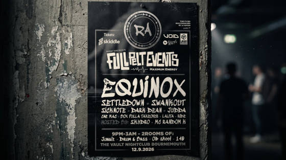 Event flyer for Equinox on a wall in a nightclub
