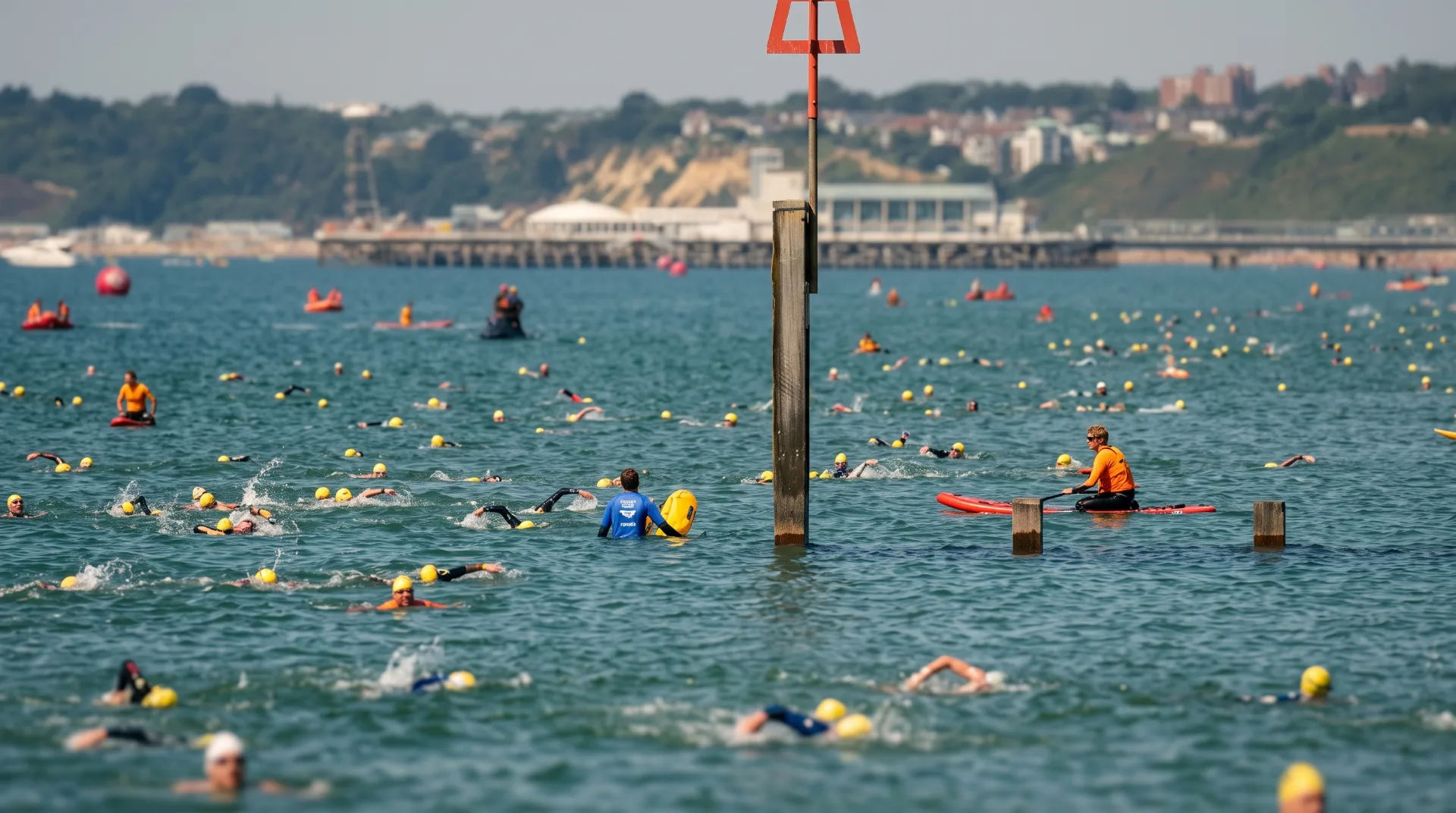 Boscombe Pier stretching over the sea with competitors racing the pier to pier challenge