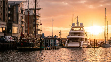 Yachts in Poole Harbour at sunset
