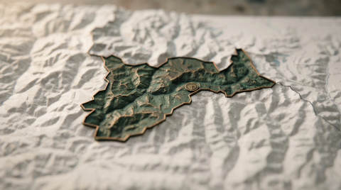 Close-up of a topographic map with green and white textures
