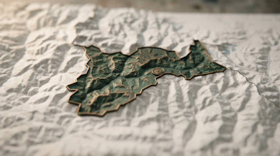 Close-up of a topographic map with green and white textures