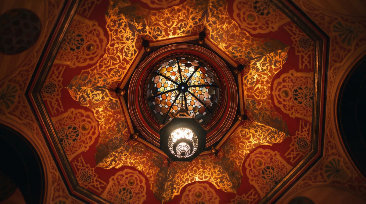The painted ceiling inside the Russell-Cotes Art Gallery and Museum