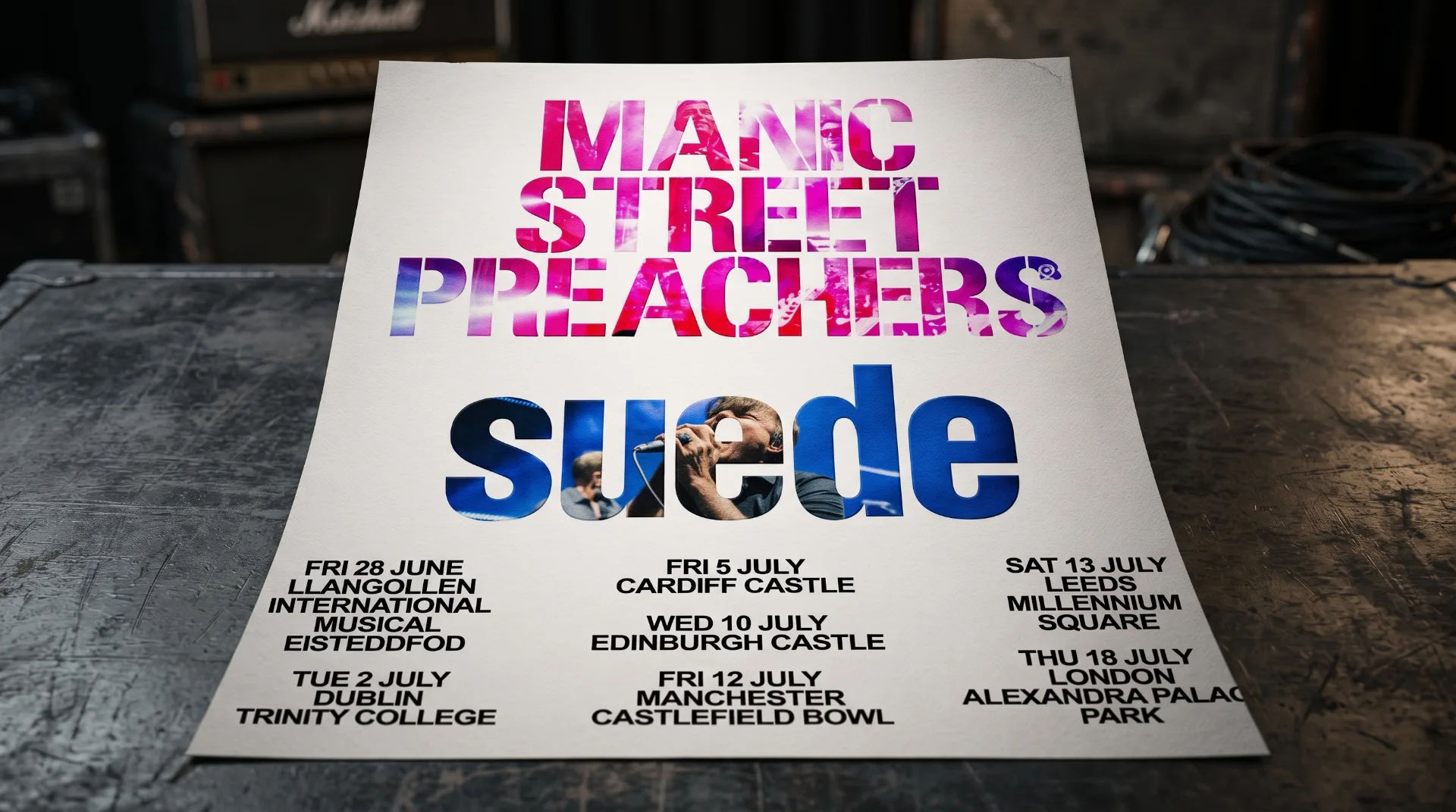 Concert poster featuring Manic Street Preachers and Suede with tour dates listed