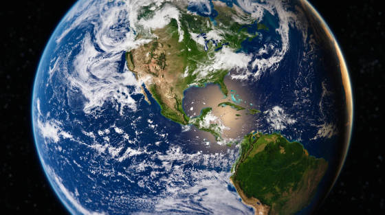 Earth seen from space with North and South America visible