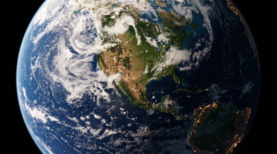 View of Earth from space highlighting North America and Australia