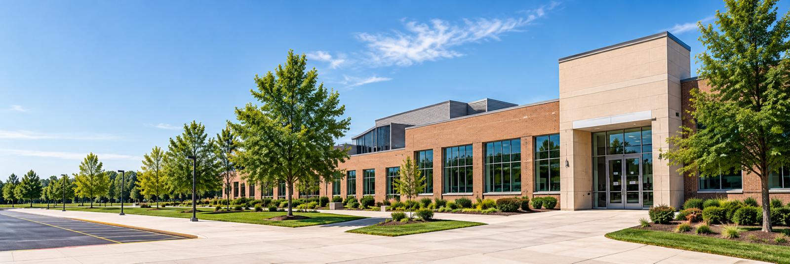 School facility illustrating a real-world environment for commercial access control