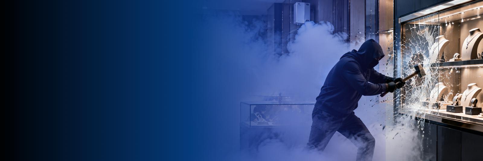 Security fog protecting a jewellery store from a smash-and-grab intrusion