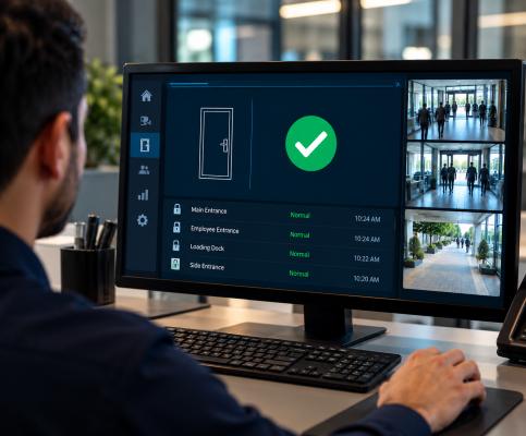 Illustrative access-control interface showing lockdown recovery and normal operation