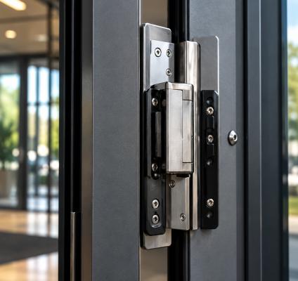Commercial access-control door hardware securing a designated entrance