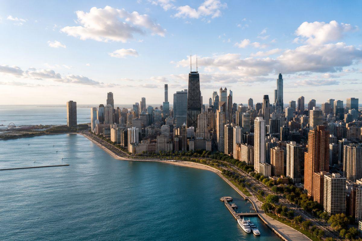 Chicago skyline commercial security system service coverage area