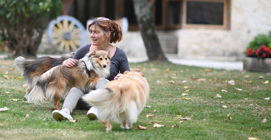 Femme adoptant des chiens